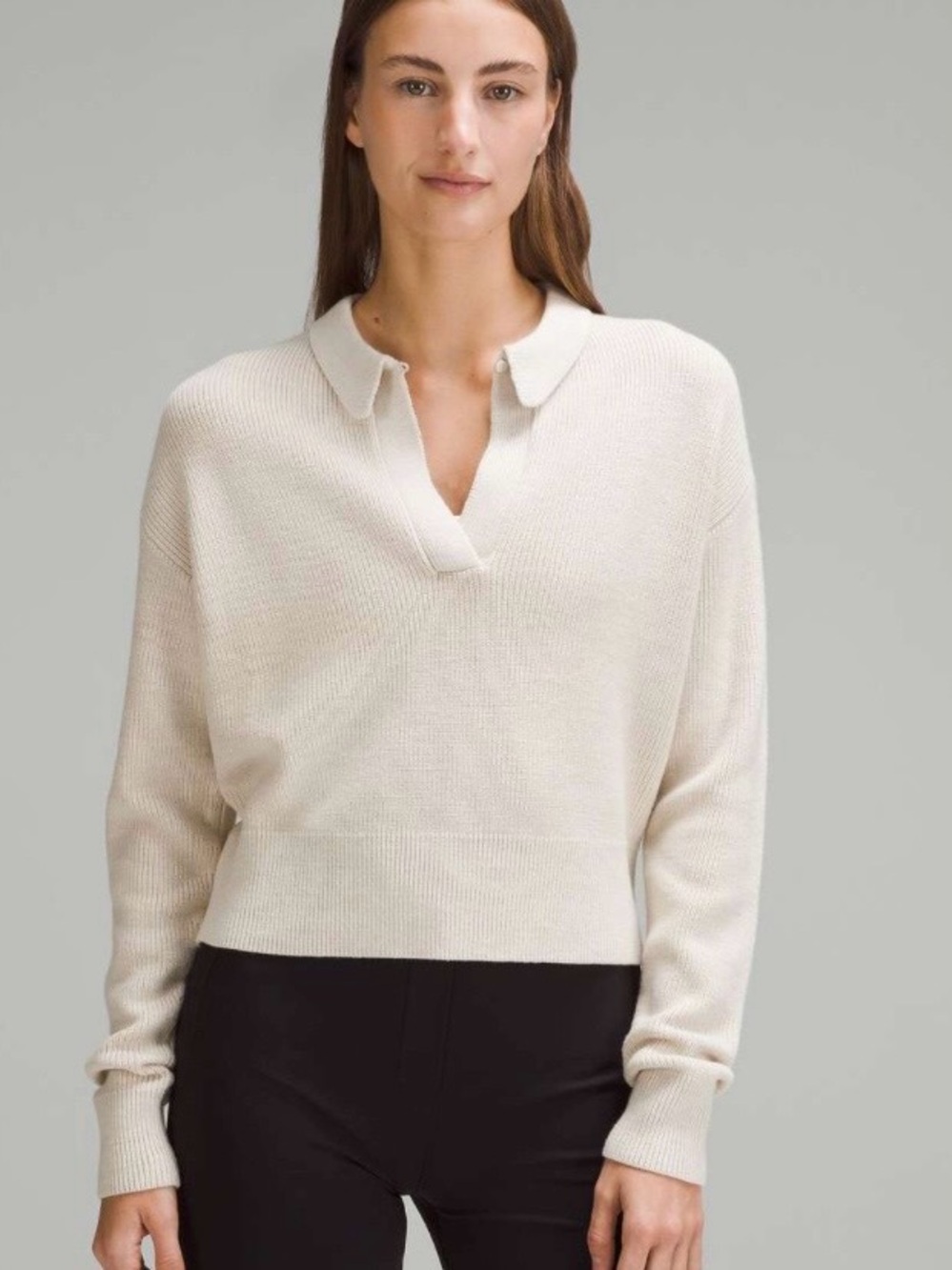 Lululemon Athletica | Collared Merino Wool-Blend Sweater, Heathered Bone - EUC